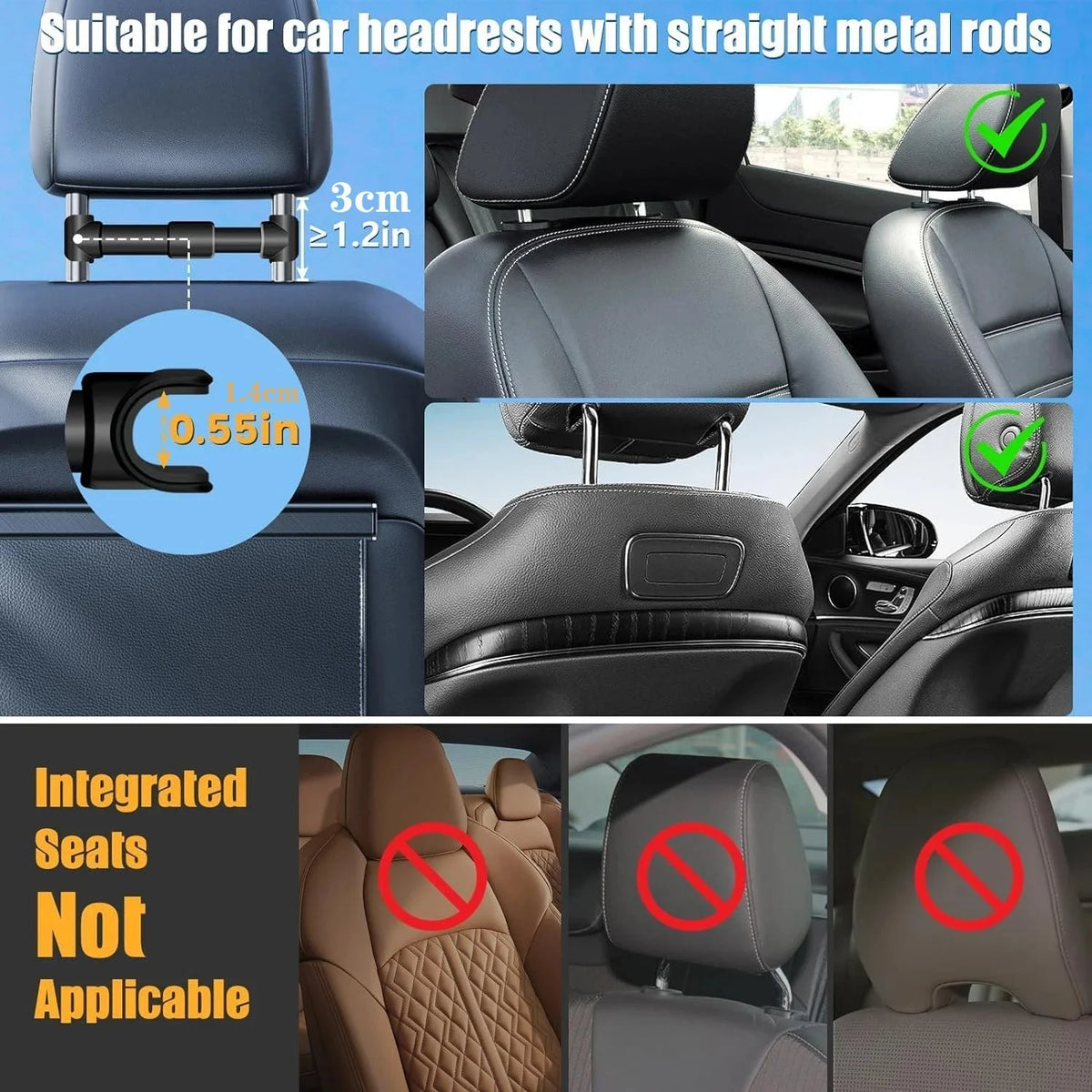 Adjustable Car Headrest Phone & Tablet Holder