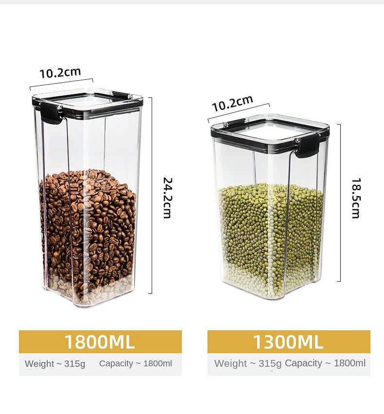 Sealed Kitchen Storage Jars Set – Airtight Plastic Canisters for Grain, Spices & Pantry (460ml–1800ml)