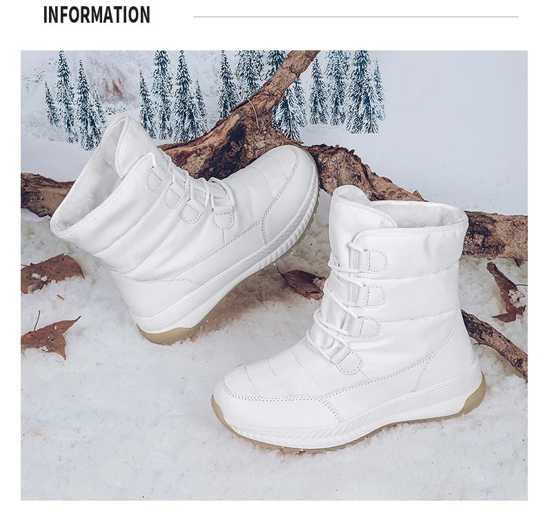 Women's Lace-Up Snow Boots – Plush-Lined Mid-Calf Winter Boots