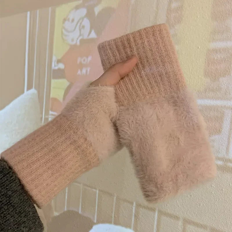 Women's Plush Knit Fingerless Gloves – Soft Wrist Warmers