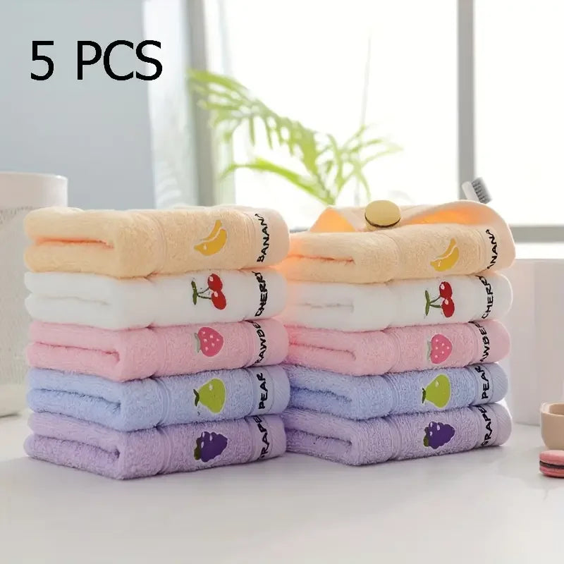 Embroidered Fruit Hand Towels – Set of 5 Cotton Face Towels
