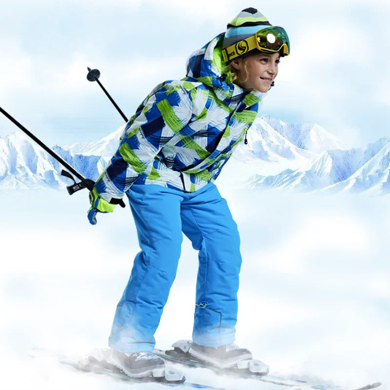 -30 Degree Kids Ski Suit Boy Girls Winter Outdoor Sports Waterproof Skiing Snowboarding Jackets Snow Pants Children Clothing Set