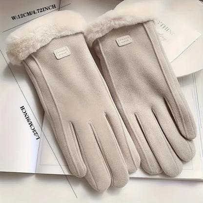 Unisex-Touchscreen-Handschuhe in Beige mit Plüschfutter