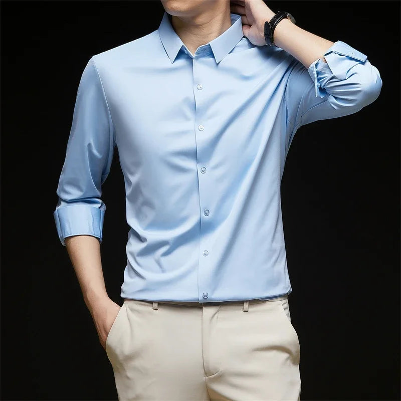 Men's Solid Long-Sleeve Business Casual Shirt