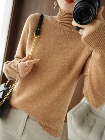 addonee Maglione da donna in maglia a collo alto parziale