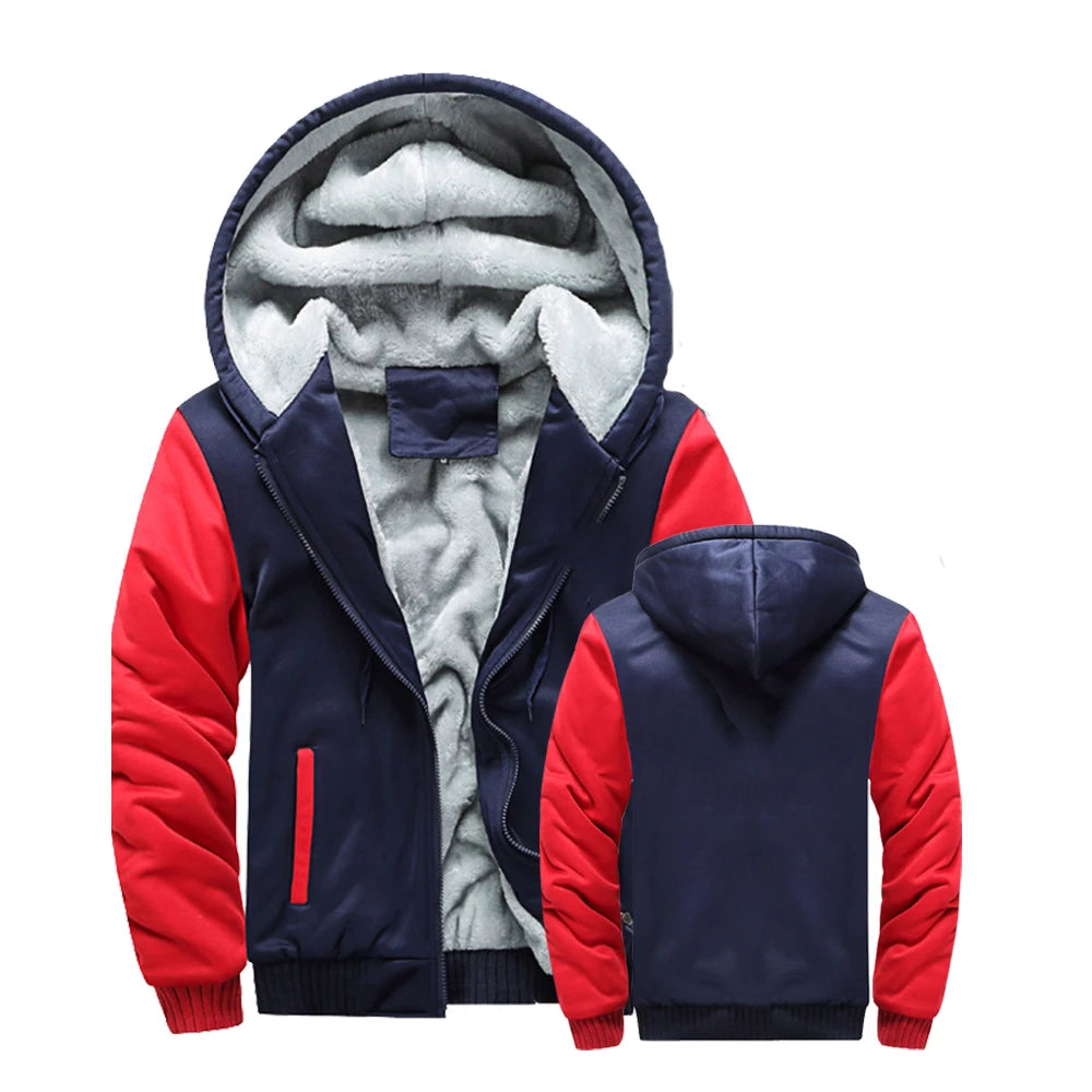 Men's Winter Jackets Thick Warm Jacket Brand Sportswear Coat Pants Solid Color Fleece Zipper Hooded Long Sleeved Male Outerwear