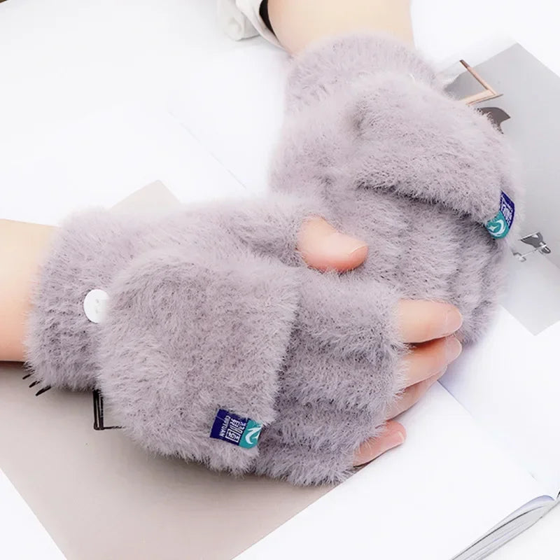 Women's Plush Flip-Top Mittens – Fingerless Convertible Gloves