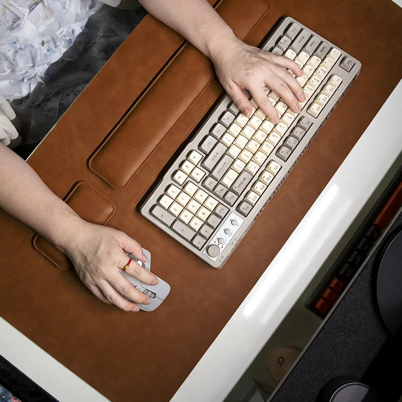 Large PU Leather Desk Mat with Keyboard Wrist Rest & Mouse Wrist Pad, Non-Slip Extended Pad for Office Gaming Desktop