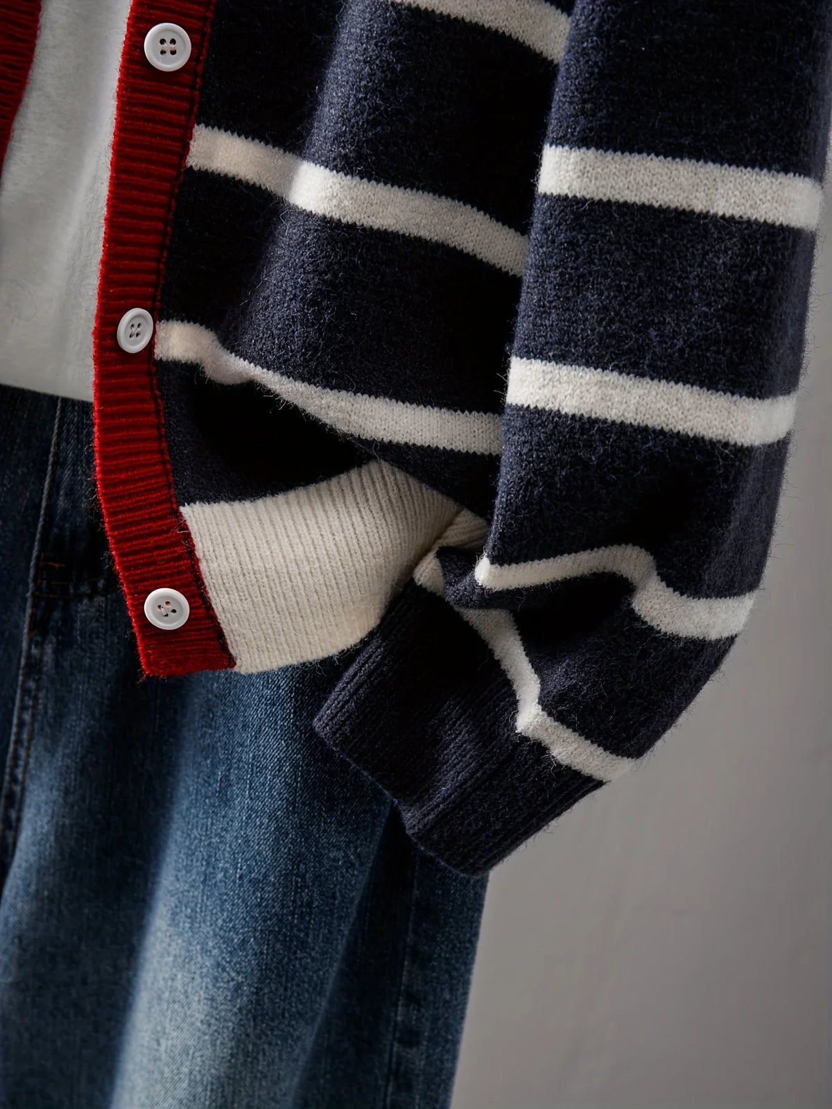 Women's Striped Button Front Cardigan, Cute Heart Pattern Knit Coat, Casual Fashion Outwear