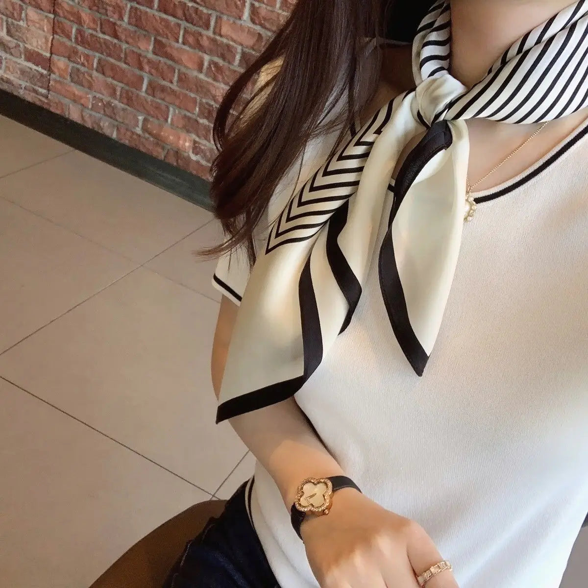 Striped Satin Square Scarf – 70 cm Neck Scarf & Headscarf