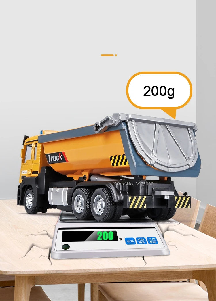 1:50 Die-Cast Dump Truck – Pull-Back Toy with Lights & Sounds