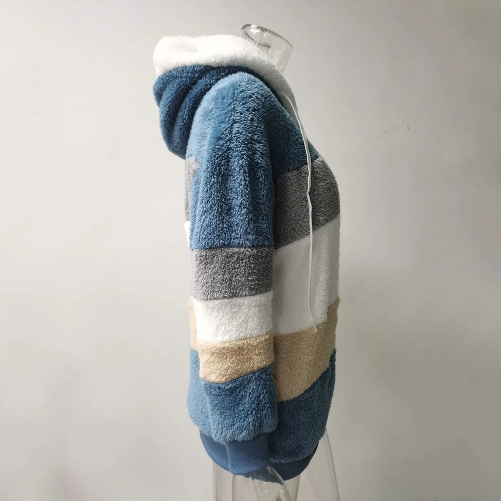 Winter Fashion Women's Coat 2026 Hooded Zipper Ladies Jacket Spliced Thick Cashmere Women Jacket Stitching Plaid Ladies Coats