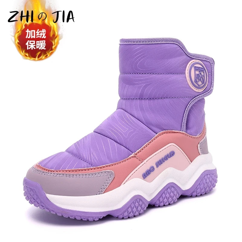 Kids' Plush-Lined Hook-and-Loop Winter Shoes