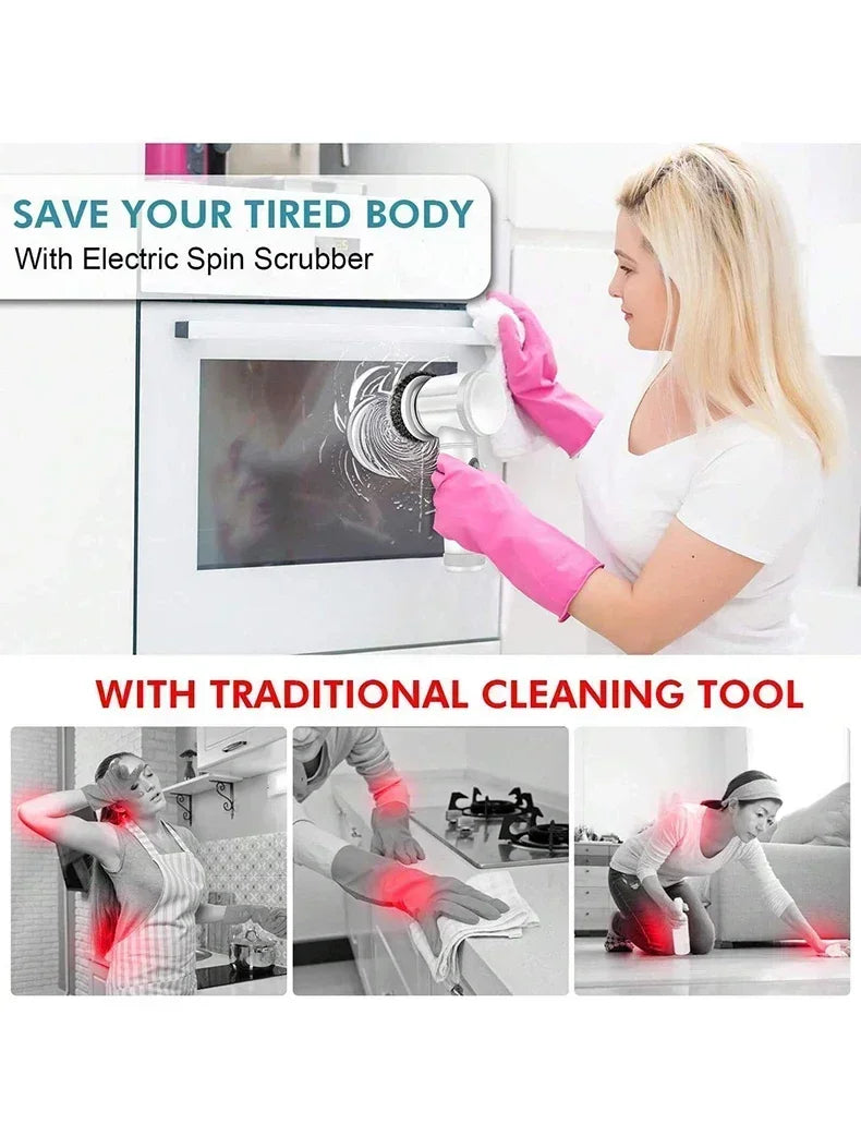 Electric Spin Scrubber – Cordless Rechargeable Cleaning Brush with Replaceable Heads