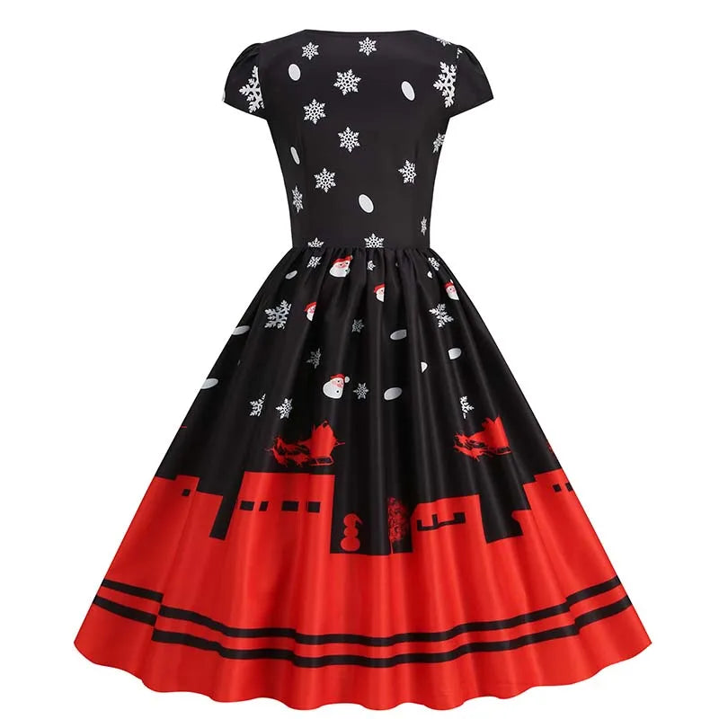 Women's Vintage-Style Printed A-Line Party Dress