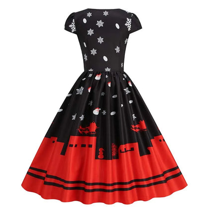 Bedrucktes A-Linien-Partykleid für Damen im Vintage-Stil