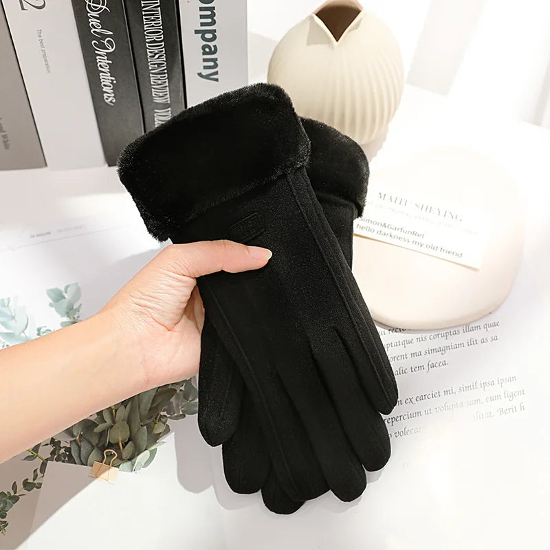 Women's Thick Plush Suede-Feel Touchscreen Gloves