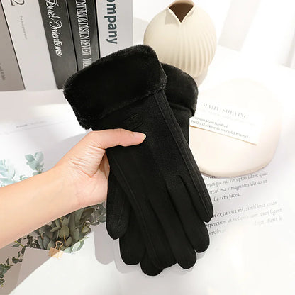 Dicke, plüschige Damen-Touchscreen-Handschuhe in Wildlederoptik