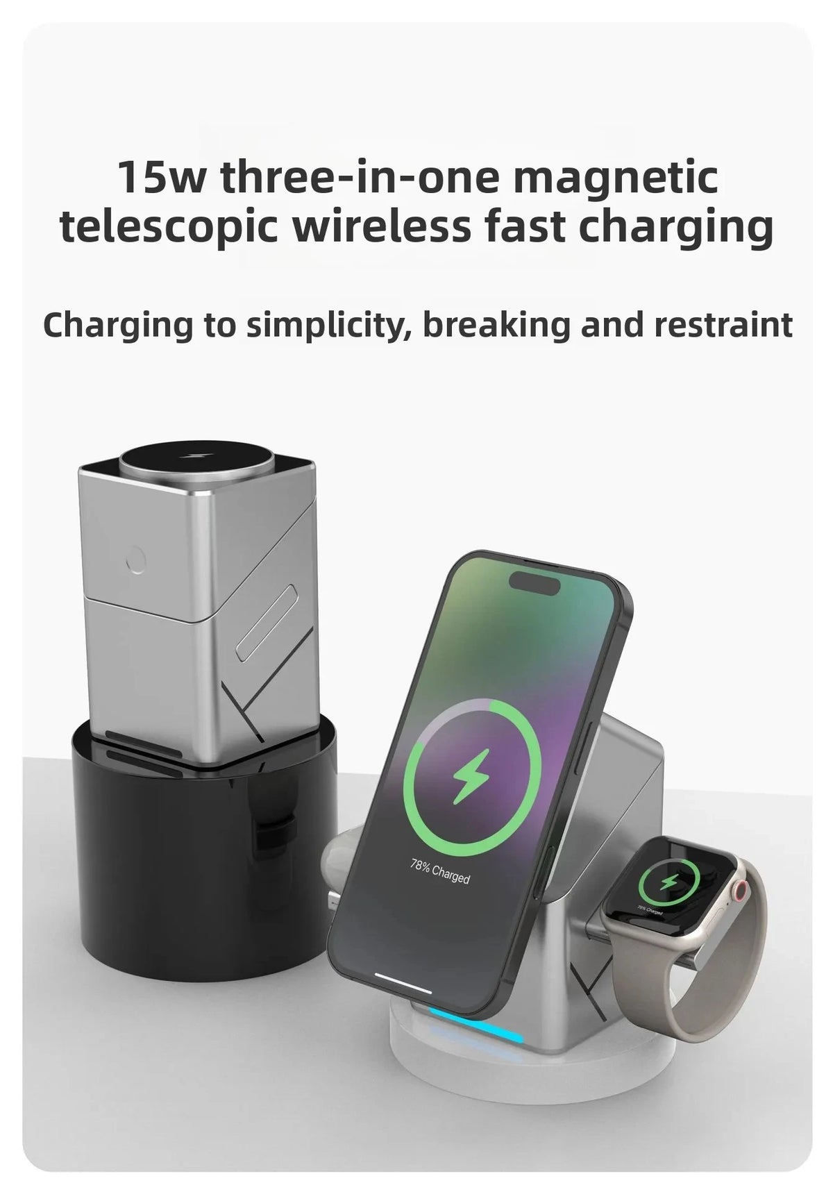 3-in-1 Magnetic Wireless Charging Station for iPhone, Watch & Earbuds