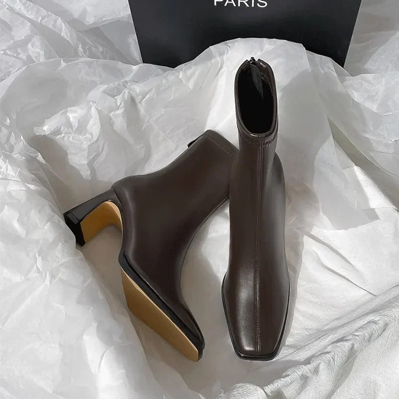 Women's Square-Toe Zip Ankle Boots with Block Heel