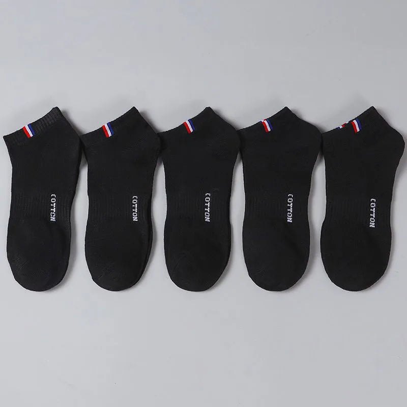 Men's Striped Cotton Ankle Socks – 5 or 10 Pairs, Black & White