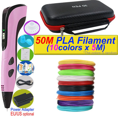 Penna 3D per bambini – Display LCD, velocità regolabile e kit con filamento PLA e custodia