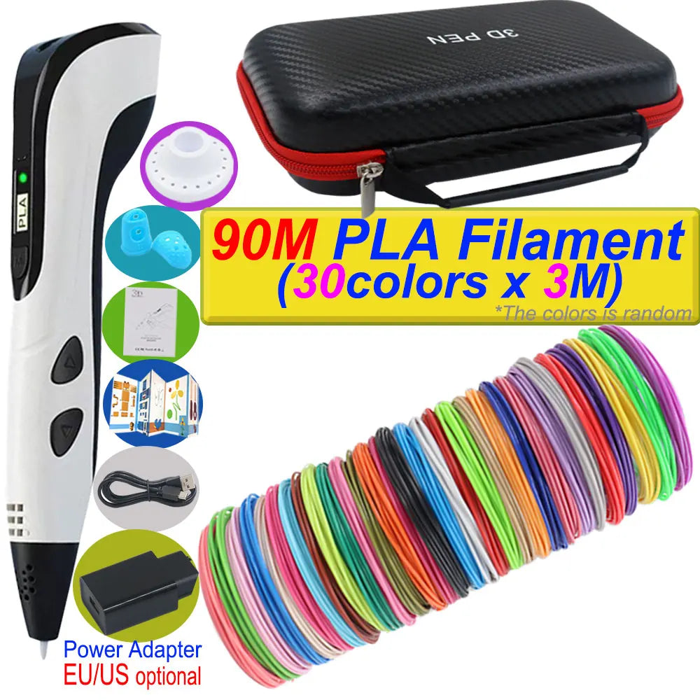 Penna 3D per bambini – Display LCD, velocità regolabile e kit con filamento PLA e custodia