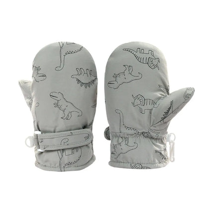 Muffole da neve con dinosauri per bimbi piccoli – Foderate in pile, taglie S, M, L