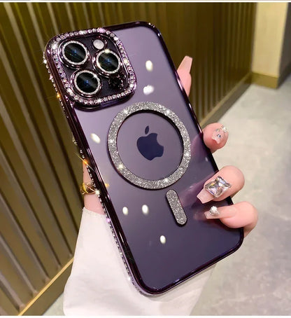 Transparente magnetische iPhone-Hülle mit Glitzer