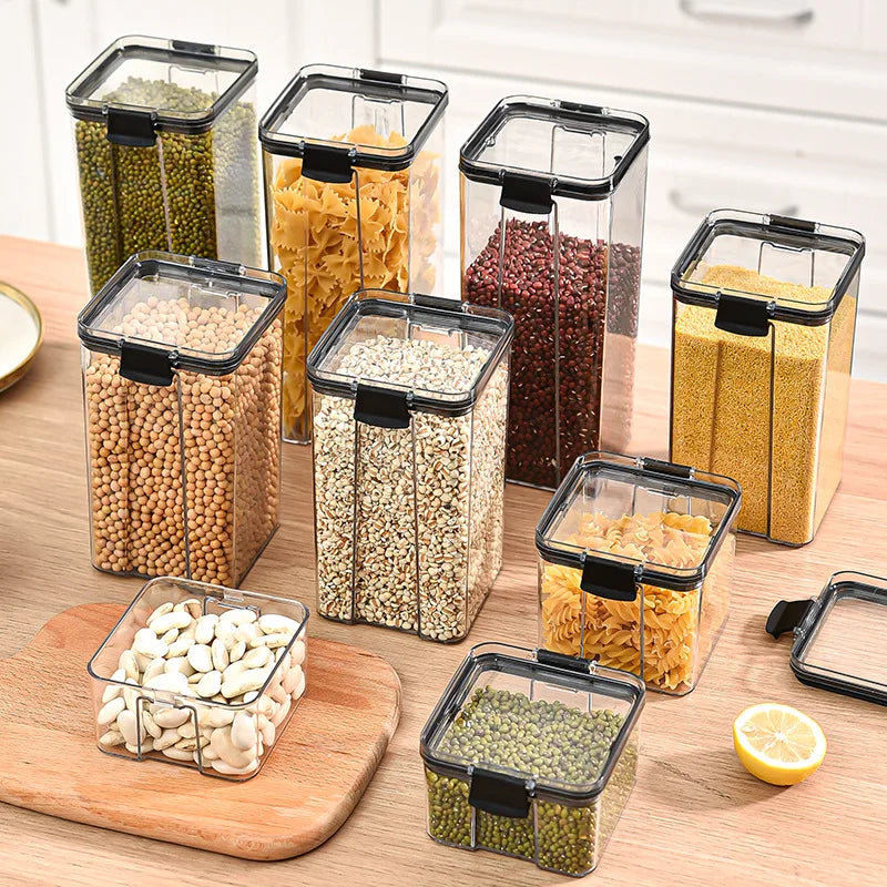 Sealed Kitchen Storage Jars Set – Airtight Plastic Canisters for Grain, Spices & Pantry (460ml–1800ml)