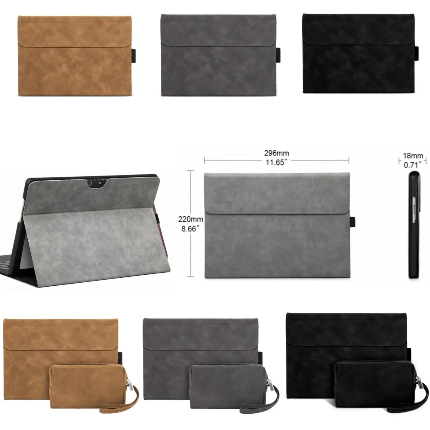Folio Case for Microsoft Surface Pro 13-inch (12th Edition) 2026 Multi-Angle Stand PU Leather Protective Cover with Pen Holder