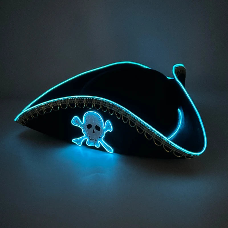 LED Light-Up Pirate Captain Hat - Glowing Tricorn Costume Hat for Halloween & Parties
