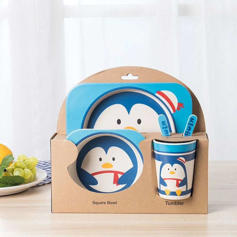 5-Piece Geometric Bamboo-Fibre Kids' Dinnerware Set