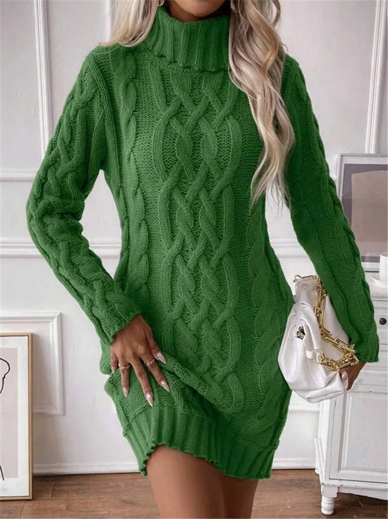 Women's Twisted-Knit Turtleneck Knee-Length Dress