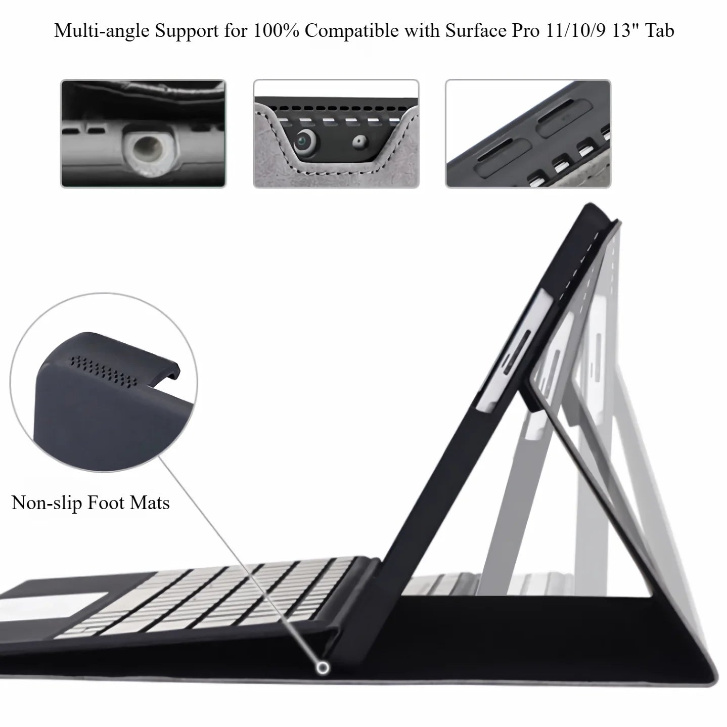 Folio Case for Microsoft Surface Pro 13-inch (12th Edition) 2026 Multi-Angle Stand PU Leather Protective Cover with Pen Holder