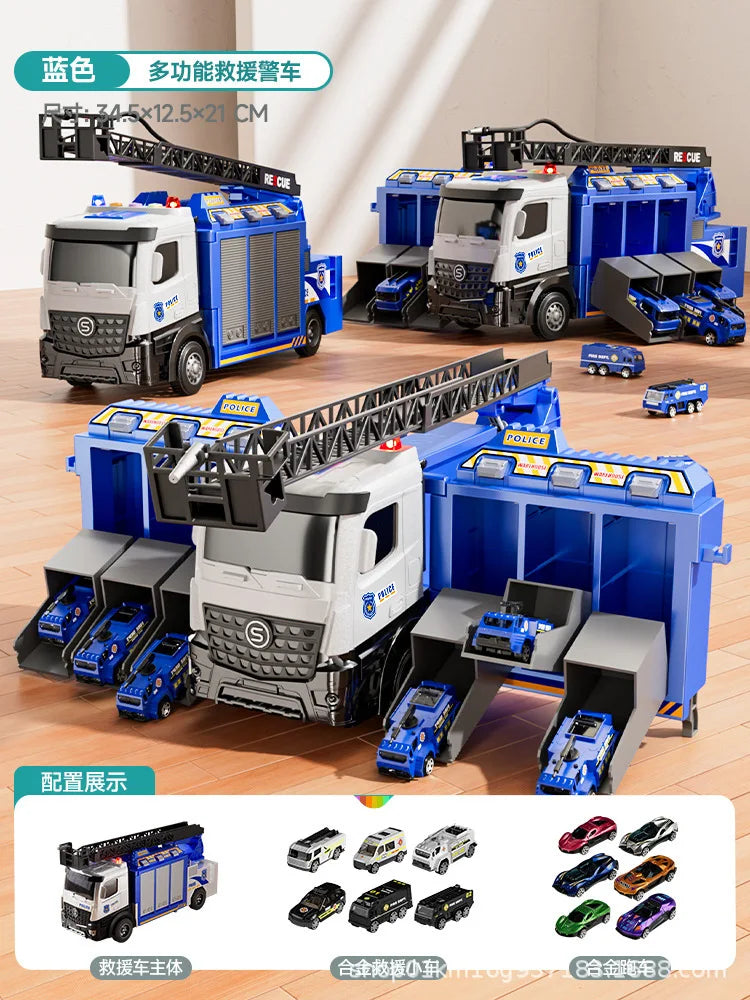 Alloy Fire Truck Toy with Extending Ladder – Transforming Rescue Truck