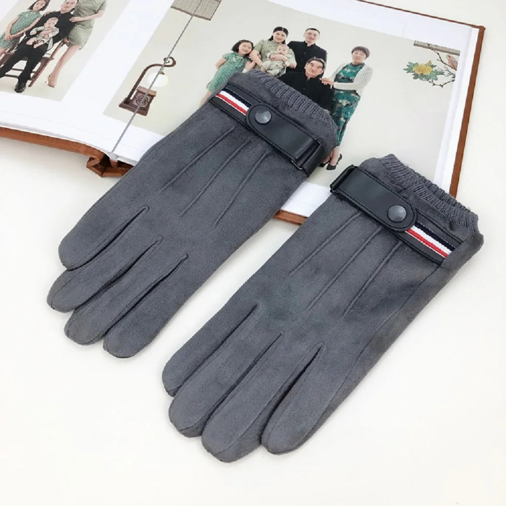 Men's Suede-Feel Buckle Touchscreen Winter Gloves
