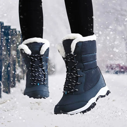 Botines de plataforma con cordones y forro de felpa para mujer