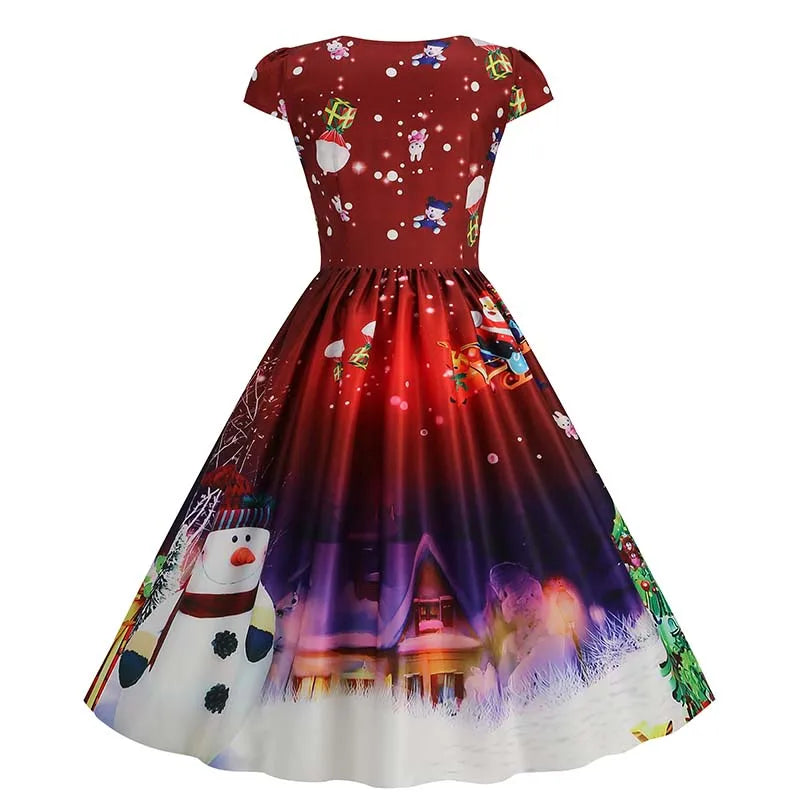 Women's Vintage-Style Printed A-Line Party Dress