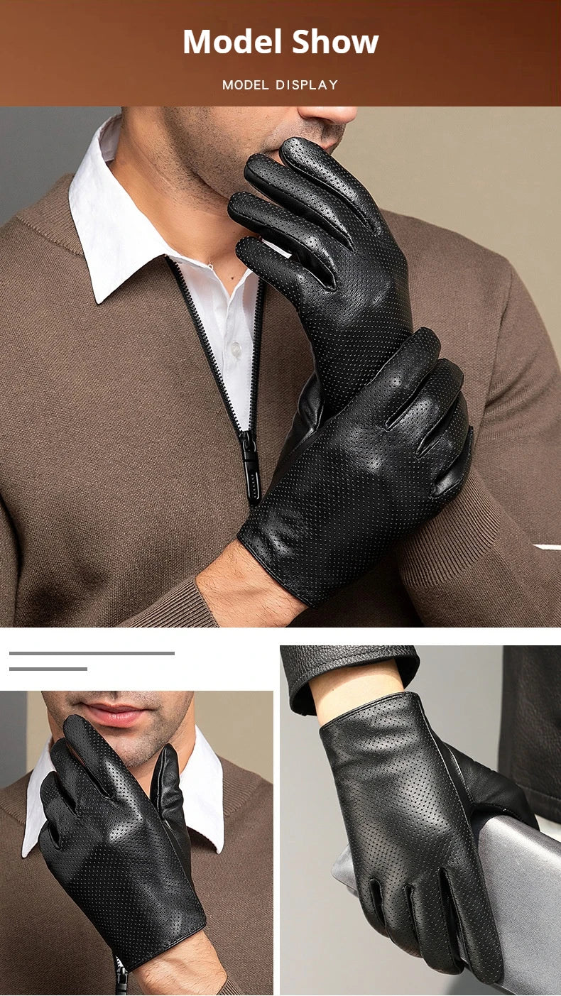 Men's Genuine Sheepskin Leather Gloves – Touchscreen Winter Gloves