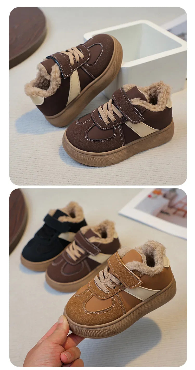 Kids' Plush-Lined Hook-and-Loop Winter Shoes