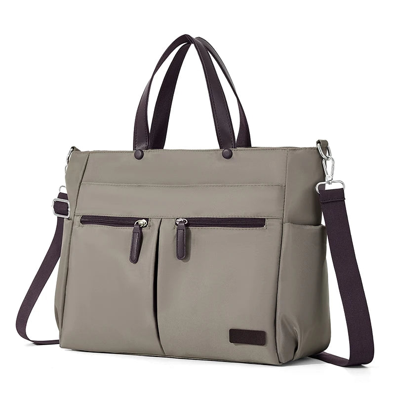 Women's Nylon Laptop Shoulder Bag - Lightweight Commuter Briefcase with Dual Pockets