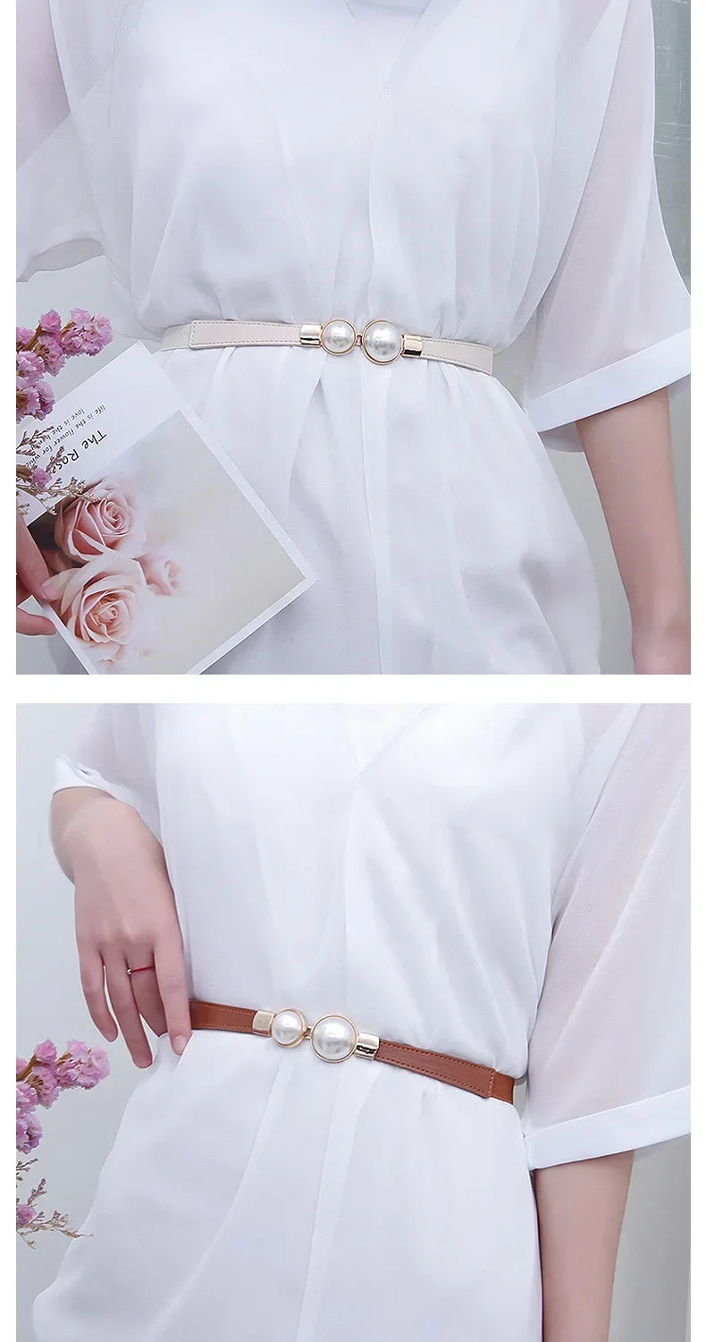 Women's Pearl Elastic Waist Belt – Vintage Hook Belt for Sweaters & Coats