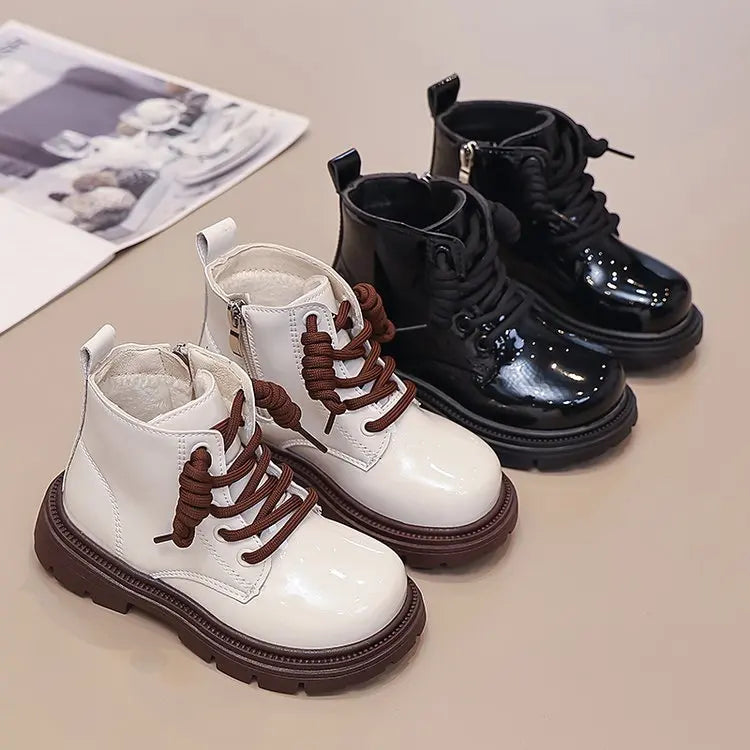 Girls' Ankle Boots – Faux Leather with Side Zip & Anti-Slip Sole