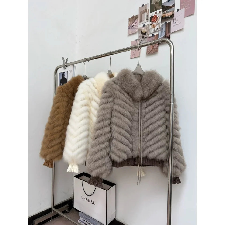QIXHFUR Women's Real Fox Fur Coat Warm And Stylish Winter Coat Female Plush Women's Winter Coats Women Fur Coat Markdown Sale