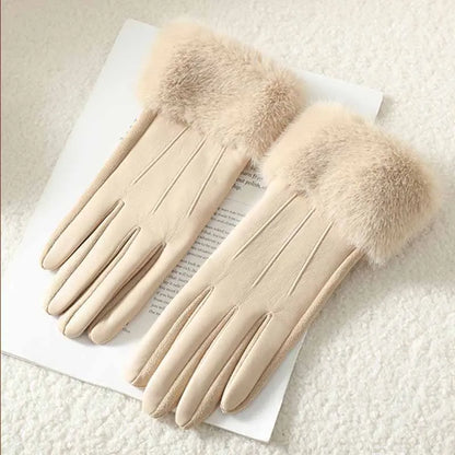 Guanti da donna in ecopelle con polsino in ecopelliccia – Touchscreen