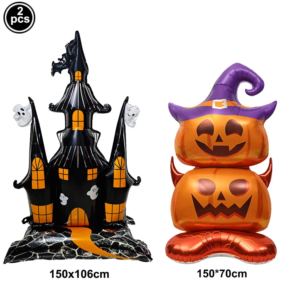 Halloween Standing Foil Balloons – Haunted House, Skull, Witch & Coffin Mylar Decorations
