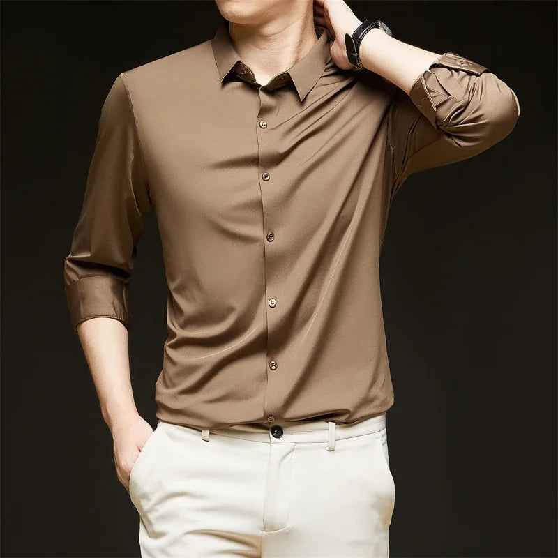 Men's Solid Long-Sleeve Business Casual Shirt