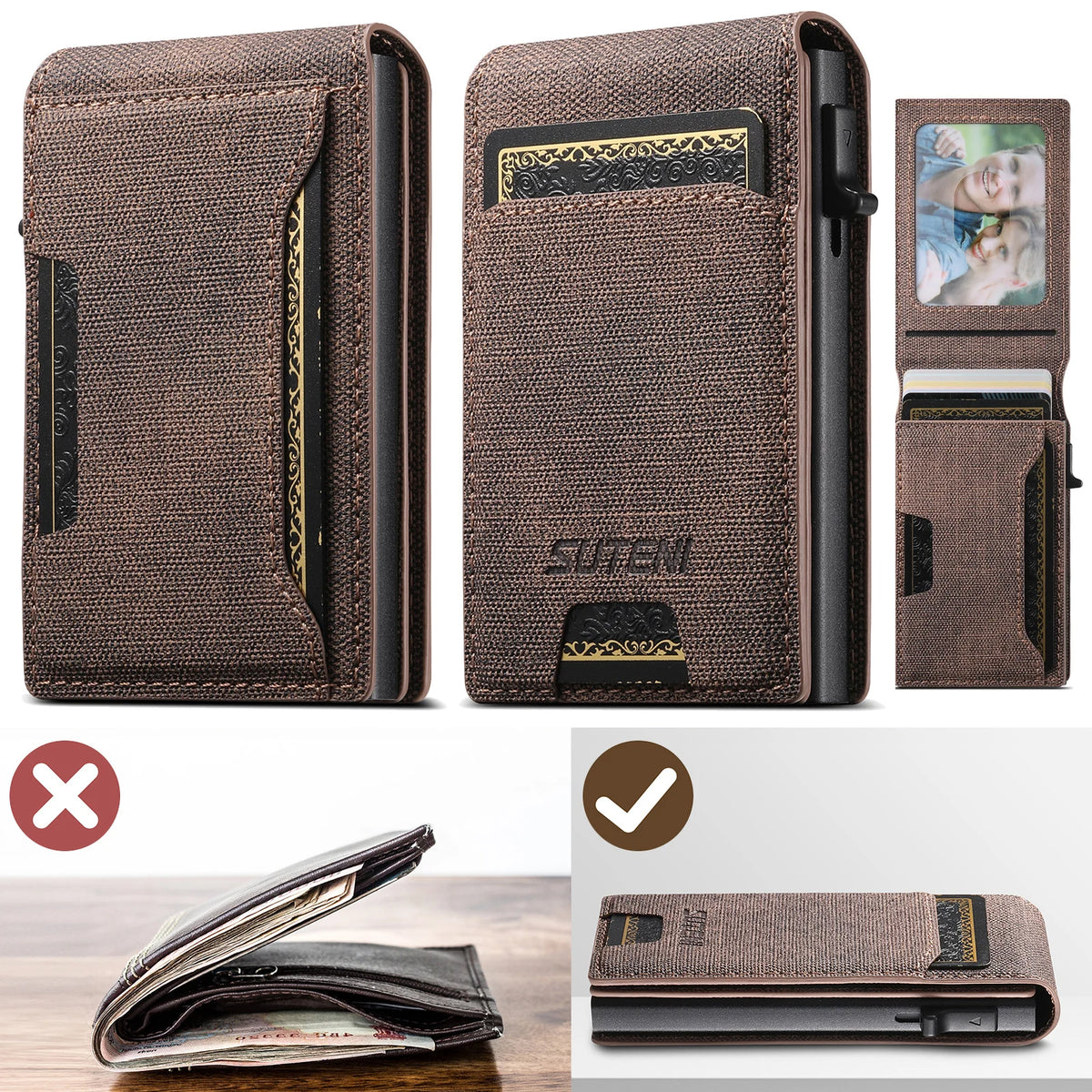 Push-Out Card Holder Wallet – Slim Faux Leather, Holds up to 12 Cards