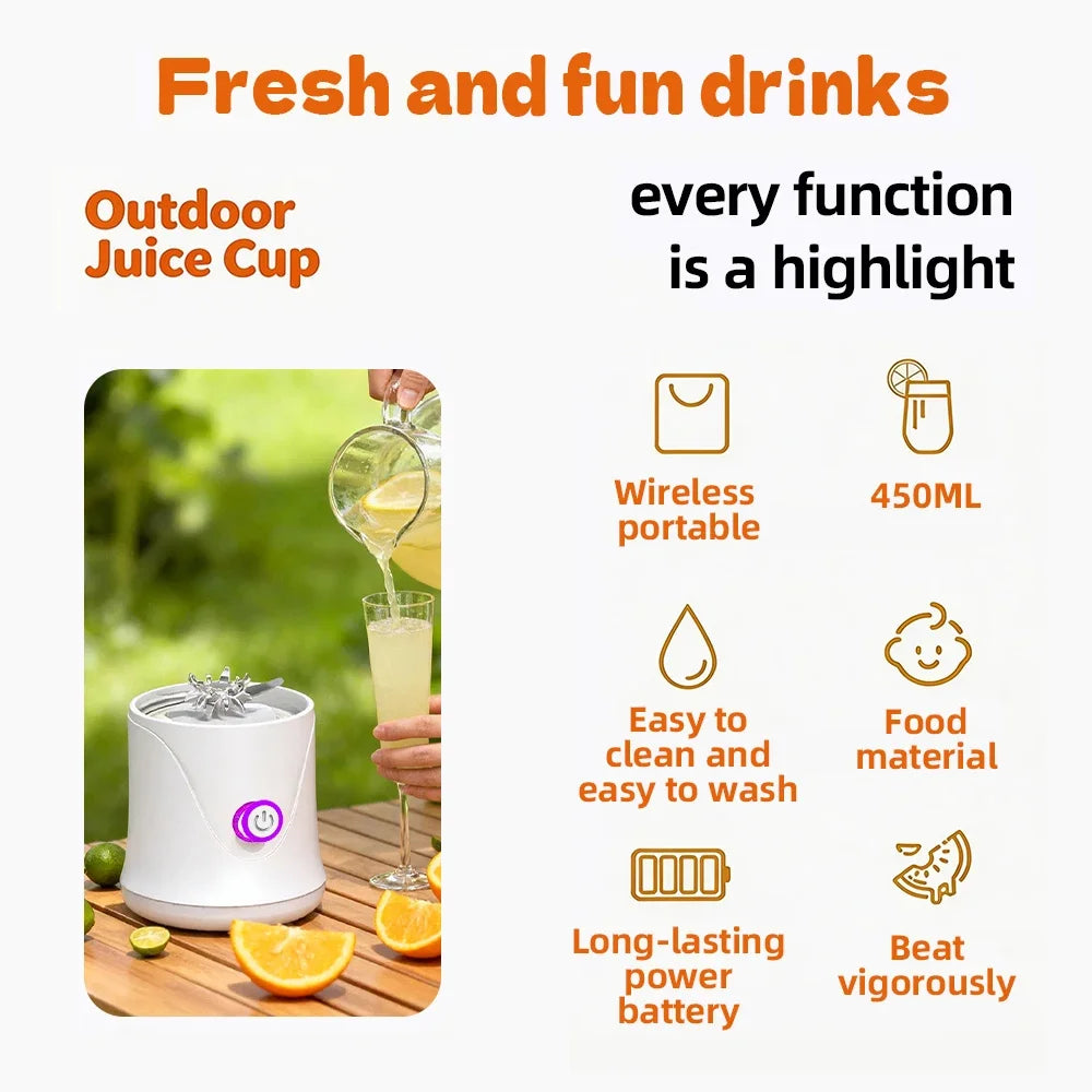 Portable Blender – USB-C Rechargeable 6-Blade Smoothie Maker with 2 Travel Cups
